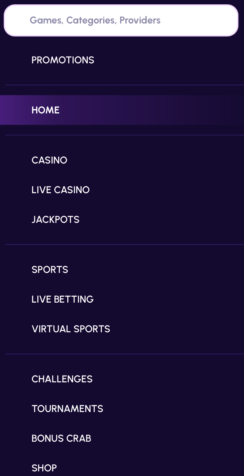 Mobilmeny hos NovaJackpot Casino